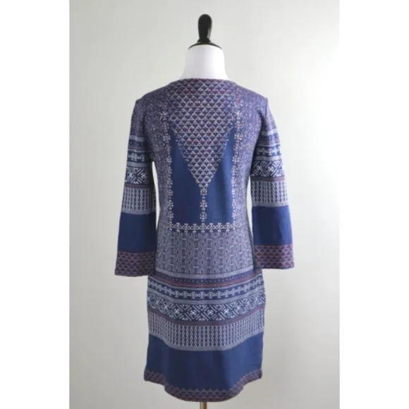 Like New BCBGMAXAZRIA Blue Purple Mini Dress Geo Print Long Sleeve Size Small - Picture 3 of 10
